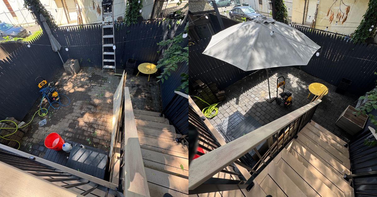 Backyard Patio & Deck — before and after pressure washing by GMT Power Wash