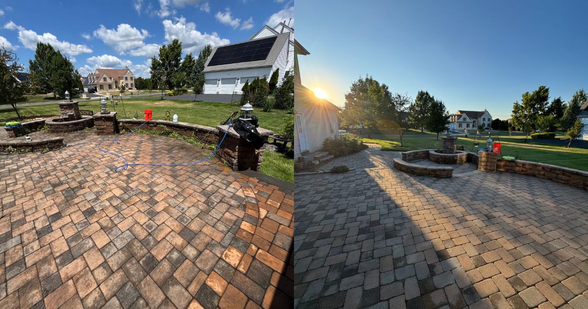 Stone Paver Patio — before and after pressure washing by GMT Power Wash
