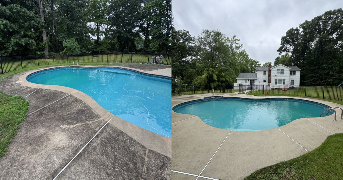 Pool Deck Concrete — before and after pressure washing by GMT Power Wash