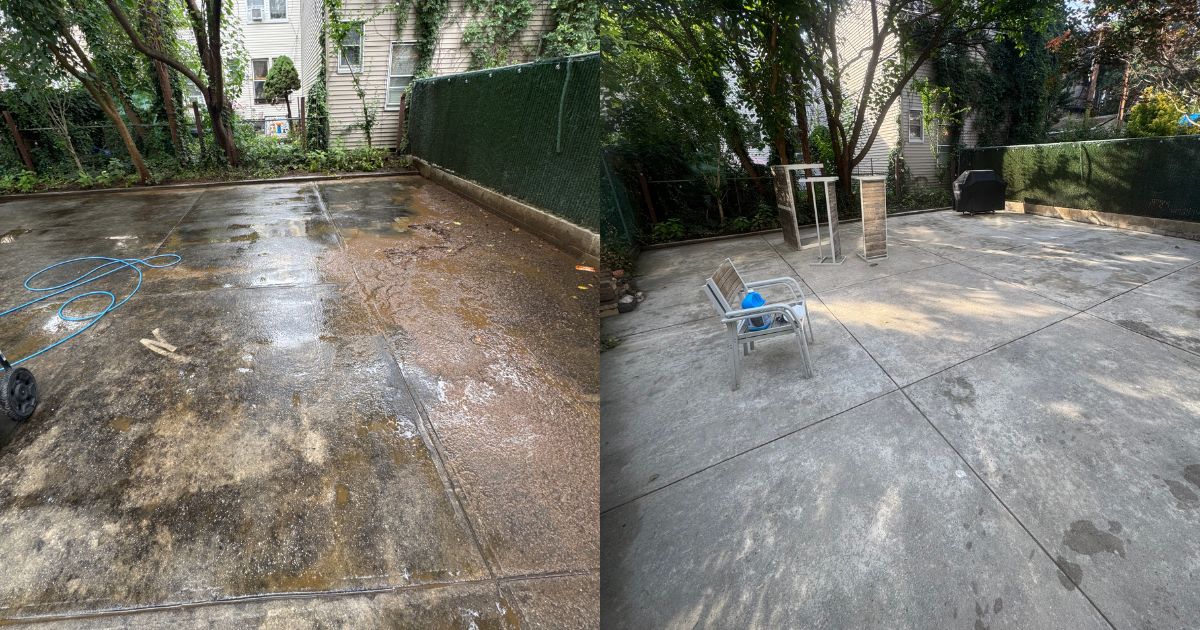 Concrete Courtyard — before and after pressure washing by GMT Power Wash