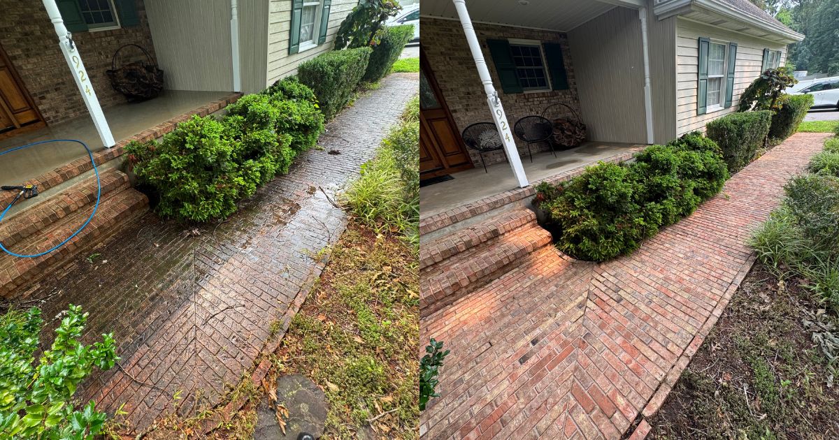 Brick Walkway & Porch — before and after pressure washing by GMT Power Wash
